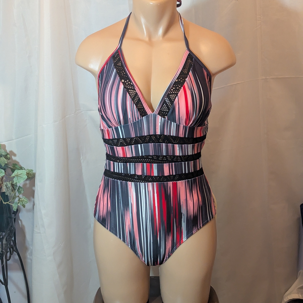 Holipick Striped Halter One-Piece Swimsuit NWOT